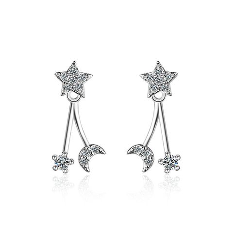 1 Pair Casual Simple Style Star Moon Inlay Copper Zircon White Gold Plated Drop Earrings