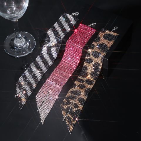 Ig Style Shiny Stripe Gradient Color Leopard Alloy Inlay Rhinestones Women's Bracelets
