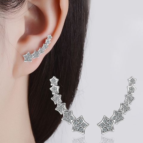 1 Pair Elegant Sweet Star Plating Inlay Sterling Silver Zircon Ear Studs