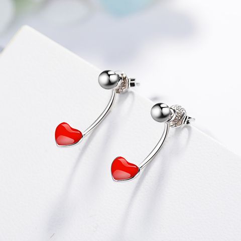 1 Pair Simple Style Heart Shape Epoxy Copper Ear Studs