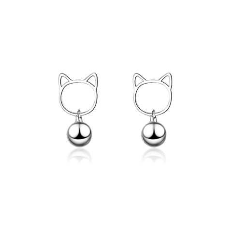 1 Pair Cute Simple Style Cat Plating Hollow Out Copper White Gold Plated Drop Earrings