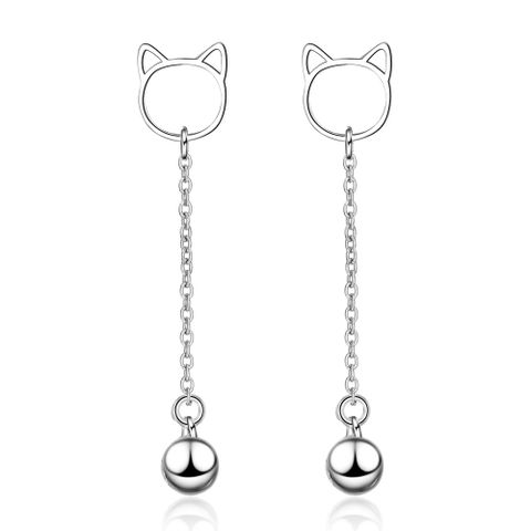 1 Pair Cute Simple Style Cat Tassel Plating Hollow Out Copper White Gold Plated Drop Earrings