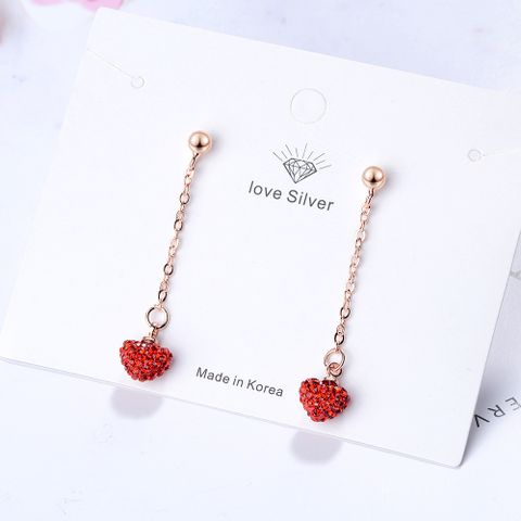 1 Pair Simple Style Heart Shape Plating Inlay Copper Artificial Crystal Drop Earrings