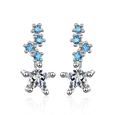 1 Piece Ig Style Shiny Star Plating Inlay Copper Zircon White Gold Plated Ear Studs