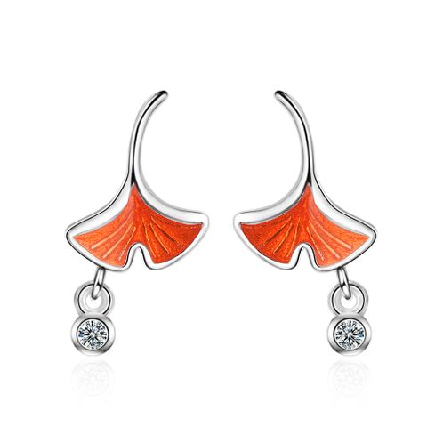 1 Piece Simple Style Ginkgo Leaf Plating Inlay Copper Zircon White Gold Plated Ear Studs