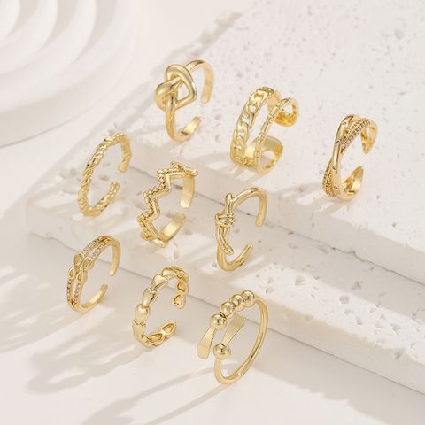 Simple Style Hand Infinity Heart Shape Copper Gold Plated Zircon Rings In Bulk
