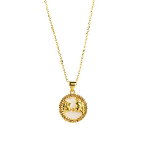 Modern Style Simple Style Round Constellation Copper Zircon Pendant Necklace In Bulk