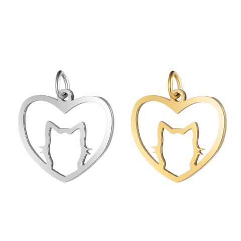 Simple Style Heart Shape Cat Stainless Steel Polishing Plating 18k Gold Plated Jewelry Accessories
