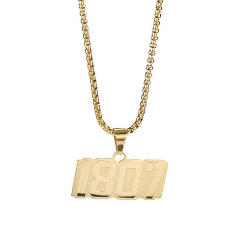 304 Stainless Steel 18K Gold Plated Hip-Hop Plating Number Pendant Necklace