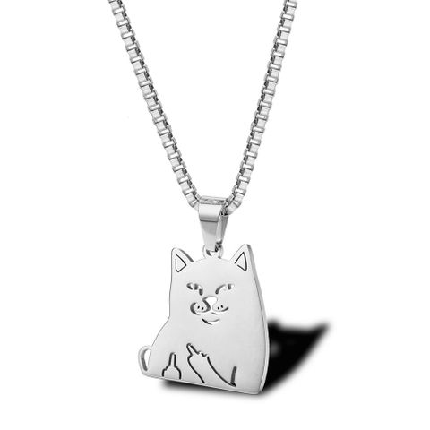 304 Stainless Steel 18K Gold Plated Hip-Hop Funny Plating Cat Pendant Necklace
