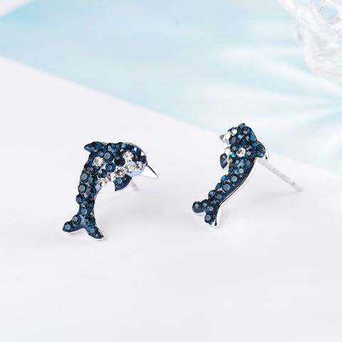 1 Pair Ig Style Dolphin Plating Inlay Copper Artificial Crystal White Gold Plated Ear Studs