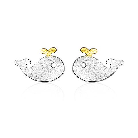 1 Pair Ig Style Cute Whale Plating Hollow Out Copper Ear Studs