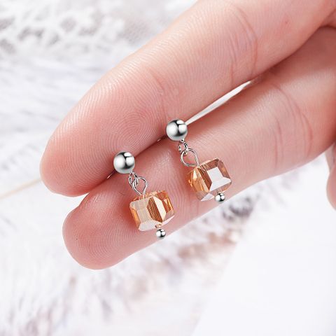 1 Pair Simple Style Geometric Plating Artificial Crystal Drop Earrings