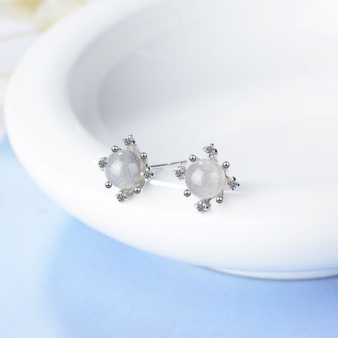 1 Pair Sweet Simple Style Round Inlay Copper Crystal Zircon Ear Studs