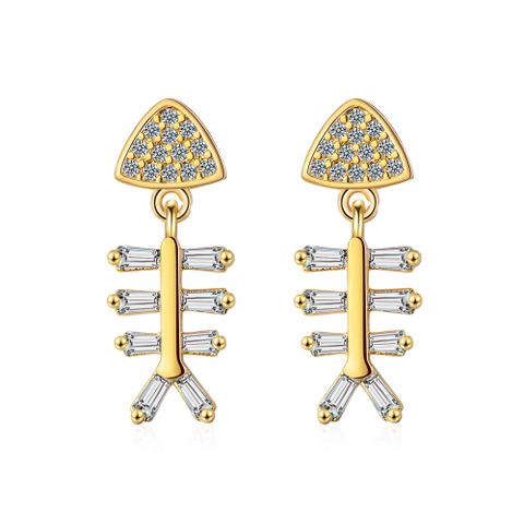 1 Pair Lady Fish Plating Inlay Copper Zircon 24k Gold Plated White Gold Plated Ear Studs