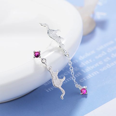 1 Pair Lady Solid Color Plating Inlay Copper Zircon Silver Plated Drop Earrings