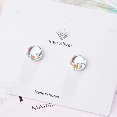 1 Pair Simple Style Classic Style Solid Color Inlay Copper Moonstone Ear Studs