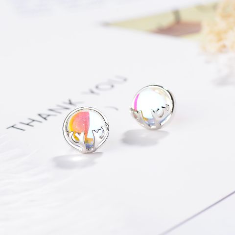 1 Pair Simple Style Classic Style Solid Color Inlay Copper Moonstone Ear Studs