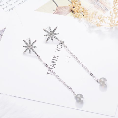 1 Pair IG Style Shiny Star Crystal Chain Inlay Copper Zircon Drop Earrings