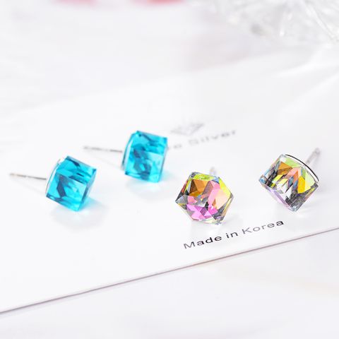 1 Pair Simple Style Square Artificial Crystal Ear Studs