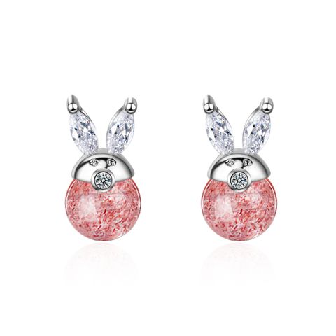 1 Pair Sweet Solid Color Inlay Copper Strawberry Quartz Ear Studs