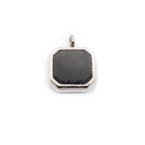 Retro Simple Style Square Titanium Steel Inlay Natural Stone Charms Pendant Necklace