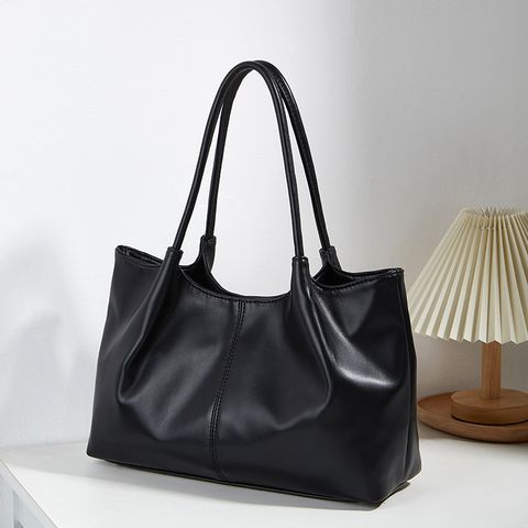 Women's Large Pu Leather Solid Color Classic Style Square Magnetic Buckle Tote Bag