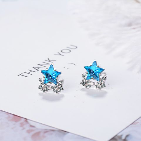 1 Pair Simple Style Star Plating Inlay Crystal Crystal Zircon White Gold Plated Ear Studs