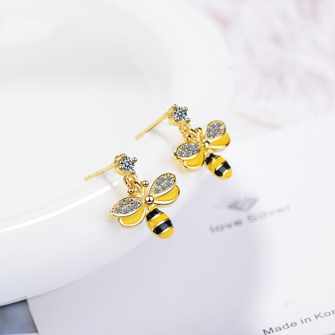 1 Pair Cute Lady Modern Style Bee Epoxy Inlay Copper Zircon Drop Earrings