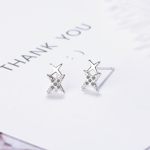 1 Pair Simple Style Classic Style Commute Star Inlay Copper Zircon White Gold Plated Ear Studs