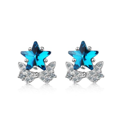 1 Pair Simple Style Star Plating Inlay Crystal Crystal Zircon White Gold Plated Ear Studs