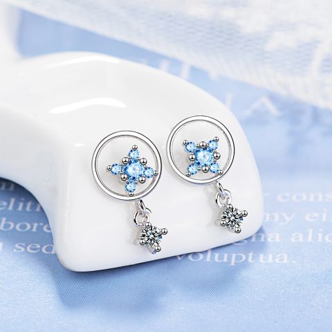 1 Pair Sweet Star Plating Inlay Copper Zircon White Gold Plated Drop Earrings