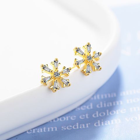 1 Pair Sweet Flower Plating Inlay Copper Zircon 24k Gold Plated White Gold Plated Ear Studs