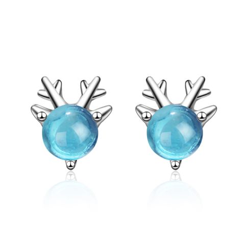1 Pair Japanese Style Antlers Plating Inlay Copper Artificial Crystal White Gold Plated Ear Studs