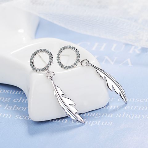 1 Pair Simple Style Feather Plating Inlay Copper Zircon White Gold Plated Drop Earrings