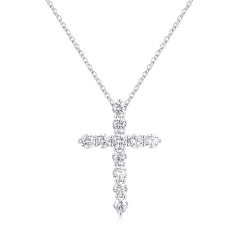 Simple Style Cross Sterling Silver Plating Inlay Zircon 14k Gold Plated Rose Gold Plated Silver Plated Pendant Necklace