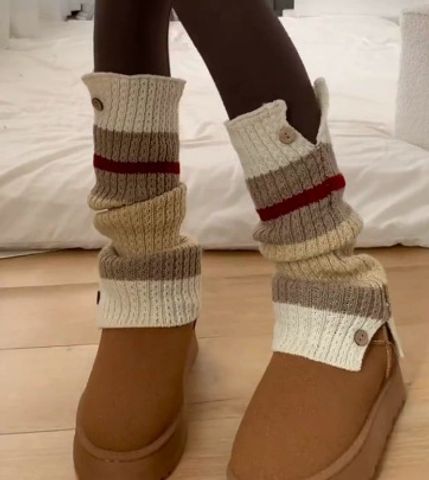 Women's Casual Stripe Nylon Cotton Button Crew Socks A Pair