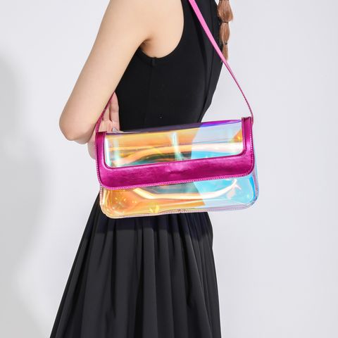 Women's Mini Pvc Color Block Vacation Square Magnetic Buckle Crossbody Bag