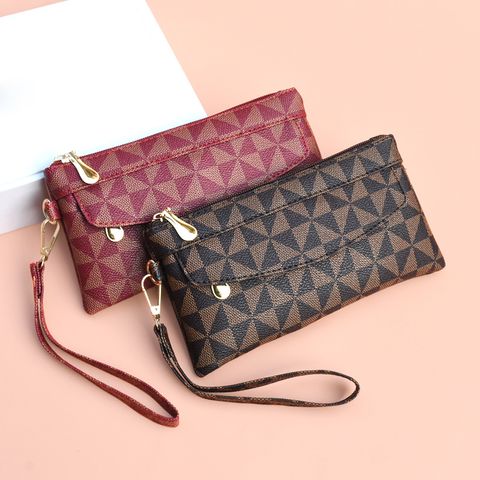 Red Khaki Black Pu Leather Plaid Square Clutches