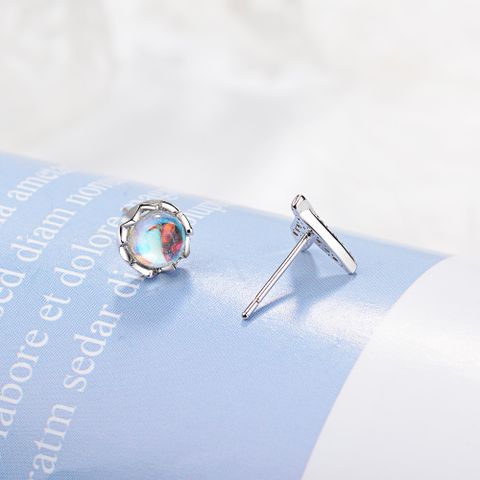 1 Pair Simple Style Classic Style Fish Tail Inlay Copper Moonstone Ear Studs