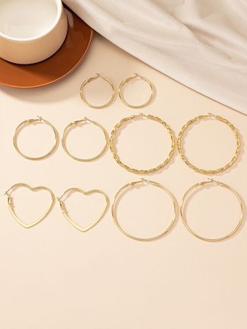 5 Pairs Simple Style Solid Color Circle Heart Shape Solid Color Iron Earrings