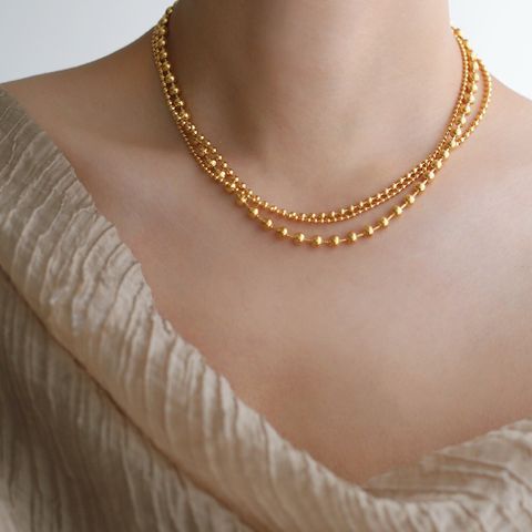 Ig Style Simple Style Solid Color Titanium Steel Layered Plating 18k Gold Plated Three Layer Necklace