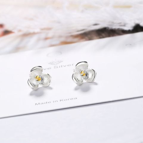 1 Pair Sweet Flower Plating Copper Silver Plated Ear Studs