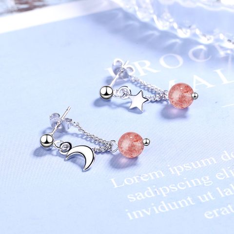 1 Pair Ig Style Sweet Star Moon Asymmetrical Crystal Chain Copper Drop Earrings