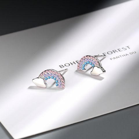 1 Pair Ig Style Sweet Clouds Rainbow Inlay Copper Zircon Ear Studs