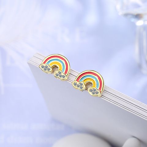 1 Pair Ig Style Clouds Rainbow Epoxy Plating Inlay Copper Zircon Ear Studs