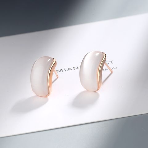 1 Pair Simple Style C Shape Inlay Copper Opal Ear Studs