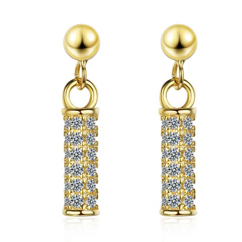 1 Pair Lady Solid Color Plating Inlay Copper Zircon 24k Gold Plated White Gold Plated Drop Earrings