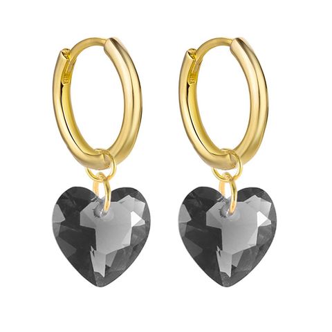 Simple Style Heart Shape Copper Drop Earrings Plating Artificial Crystal Copper Earrings
