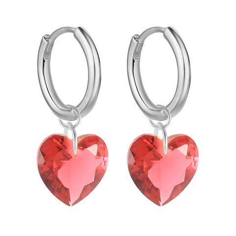 Simple Style Heart Shape Copper Drop Earrings Plating Artificial Crystal Copper Earrings
